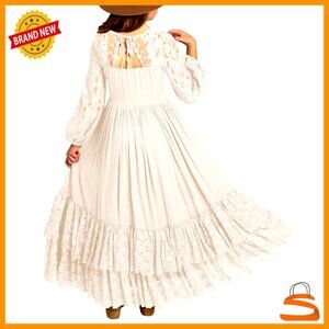 Girls Long Sleeve Backless Lace Tiered Ruffle Maxi Dress Size 6-12